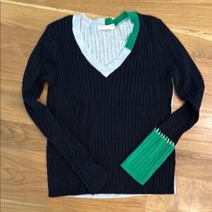 Lisa TODD Black and Green Cuff Call sweater.